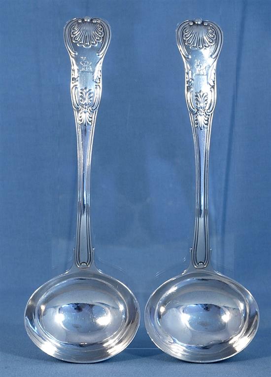 A pair of George IV silver sauce ladles, Length 7 ½”/190mm Width of Bowl 2 ½”/63mm, Combined weight: 6.2oz/175grms